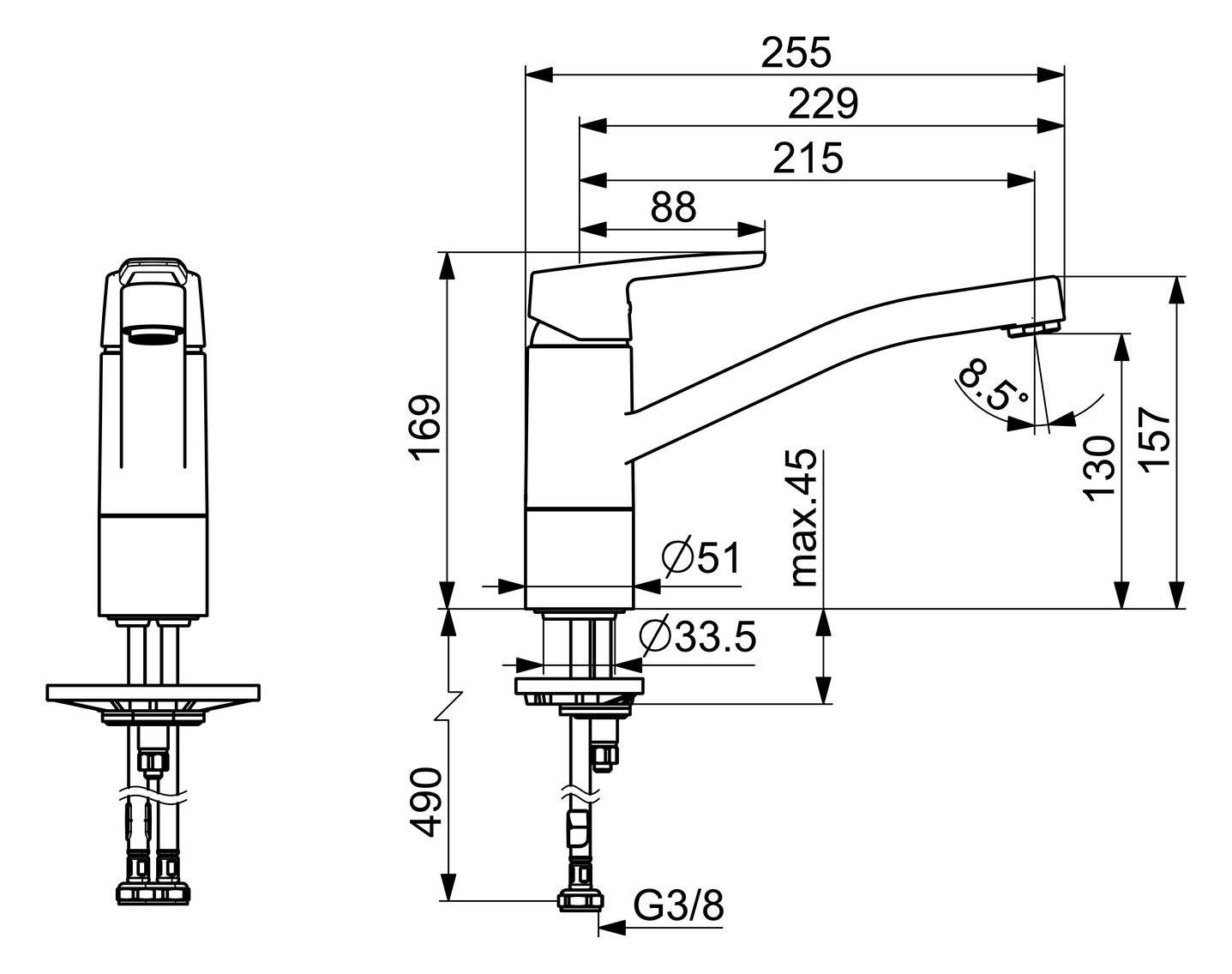 HANSA Spültisch-Einhebelmischer HANSAPOLO Eco 3,36 l/min, schwenkbarer Auslauf, Ausladung 215mm, chrom