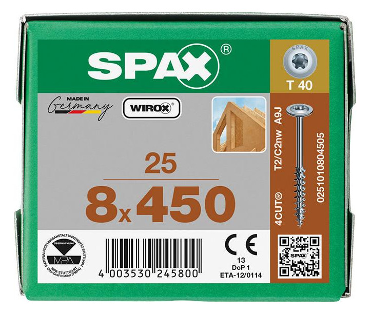 Bild Holzschraube Hi.FORCE Tellerkopf 8x450mm,Teilgw,Innensechsrund T40,WIROX - SPAX-2