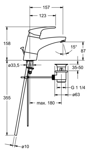 HANSA Waschtisch-Einhebelmischer HANSAMIX mit Ablaufgarnitur, 95° schwenkbar, Ausladung 157 mm, chrom