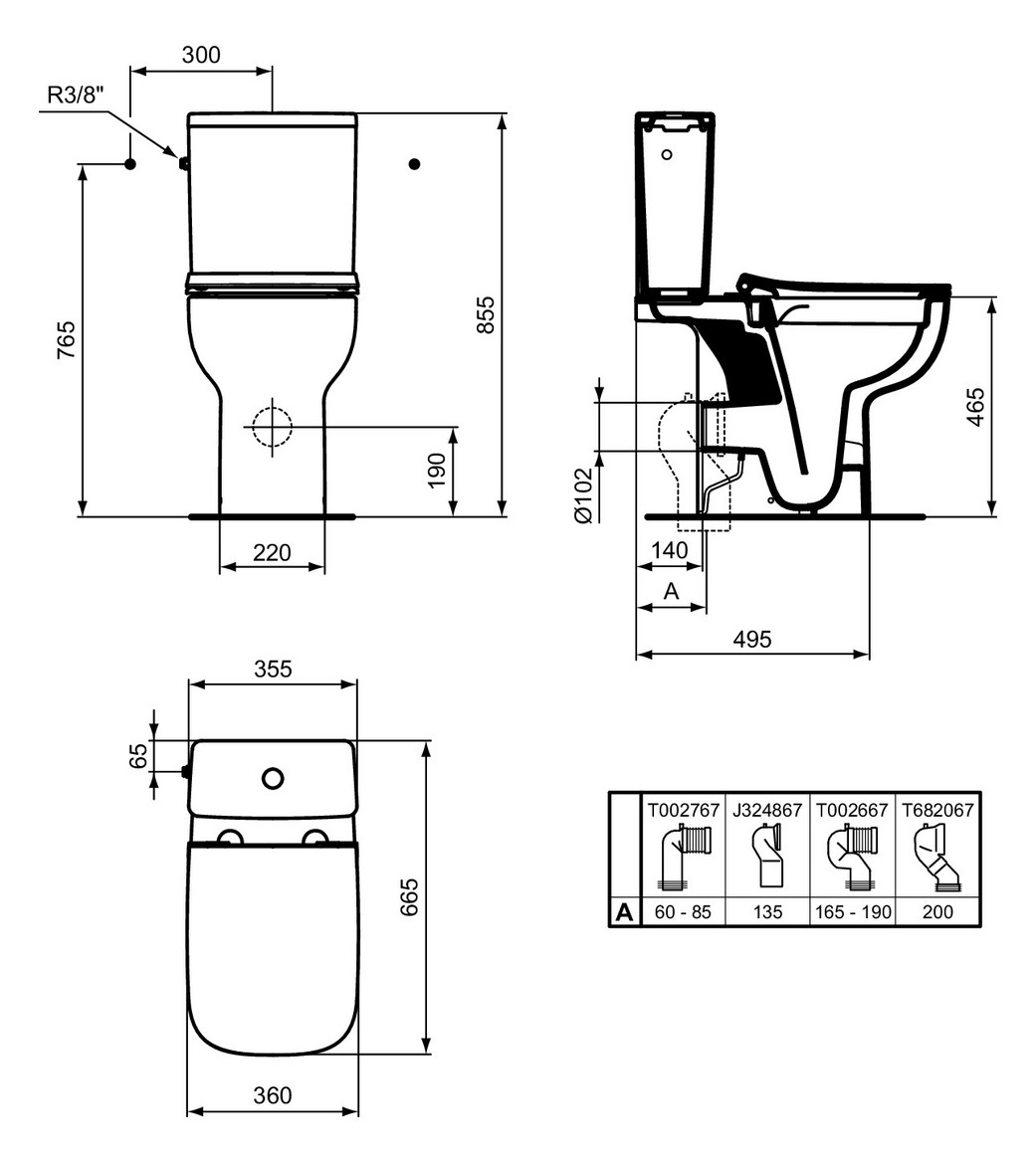 Ideal-Standard Spülkasten i.life A 36,5x15x39cm, Zulauf rechts/links, weiß