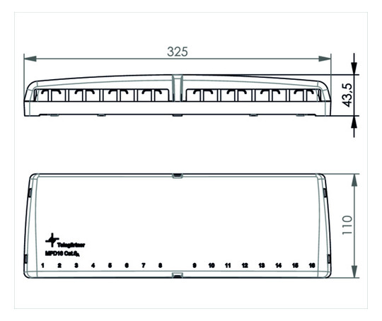 Patchpanel 16Ports Wandmont Schirm RAL9001 110x325x43,5mm