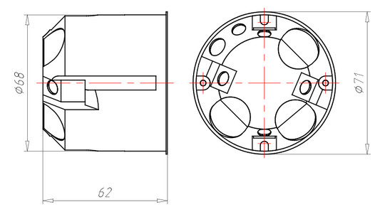 Verbindungsdose HW Ø68x62mm Kst IP3X rnd Ger/VerbDose/kast