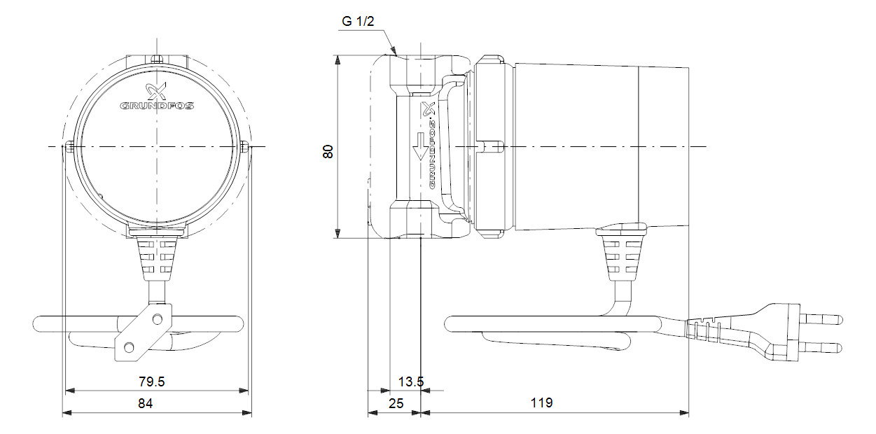 Grundfos Zirkulationspumpe Comfort 15-14 B, Durchfluss 0,45 cbm/h, 240 V