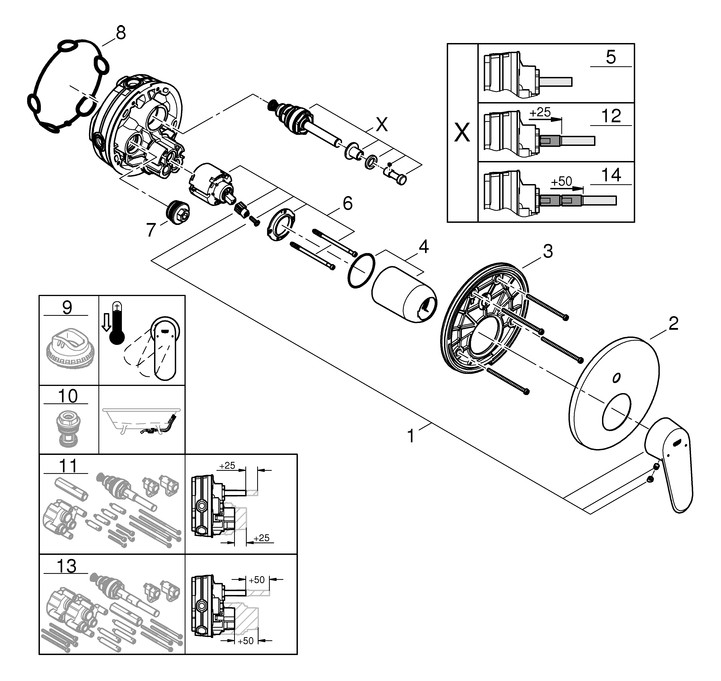 GROHE Fertigmontageset Eurodisc Cosmopolitan UP-Wannenarmatur, chrom
