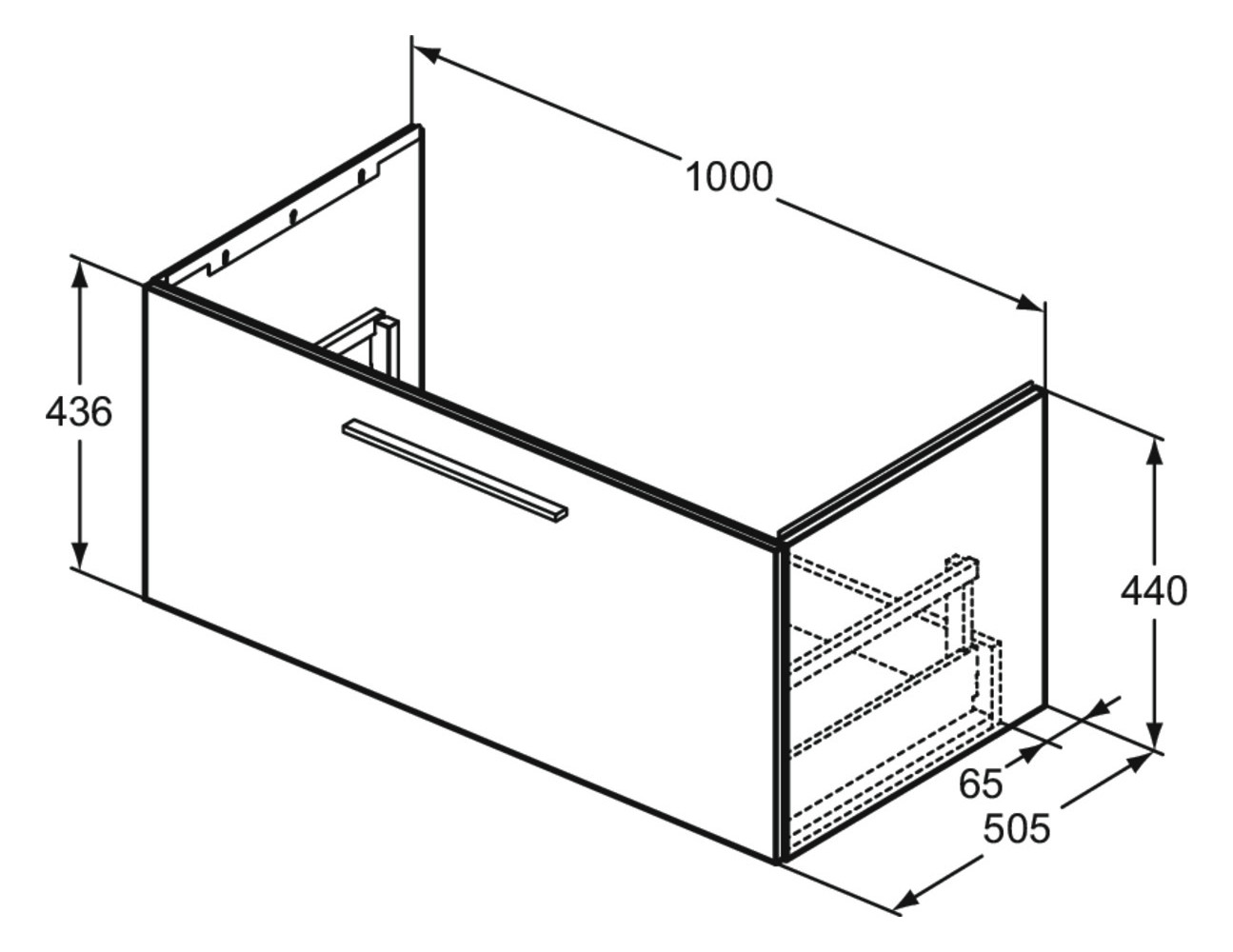 Ideal-Standard Möbel-Waschtisch-Unterschrank i.life B 1 Auszug, 100 x 50,5 x 44 cm, Eiche natur