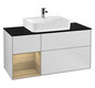 V&B Waschtisch-Unterschrank Finion 120cm, Abdeckplatte black matt, Regal links Oak Veneer, White matt lacquer