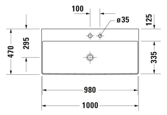 Duravit Möbel-Waschtisch geschliffen DuraSquare 100x47cm, ohne Überlauf, mit Hahnlochbank, 2 Hahnlöcher, weiß