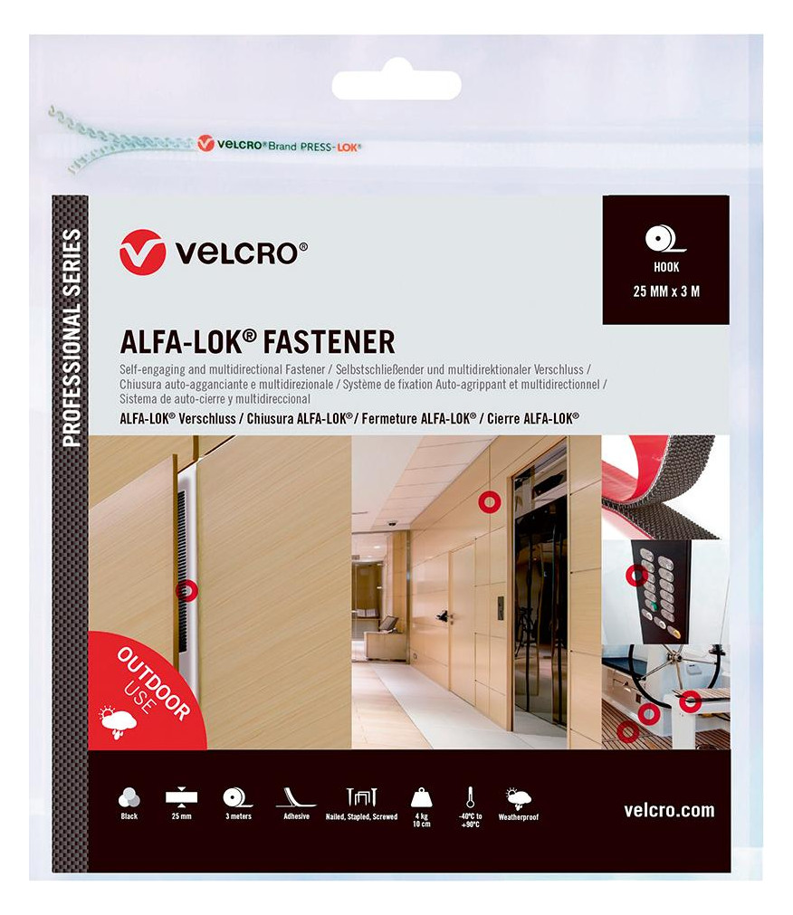 Bild VELCRO ALFA-LOK Fastener Hakenband 25mm x 3m, schwarz-1
