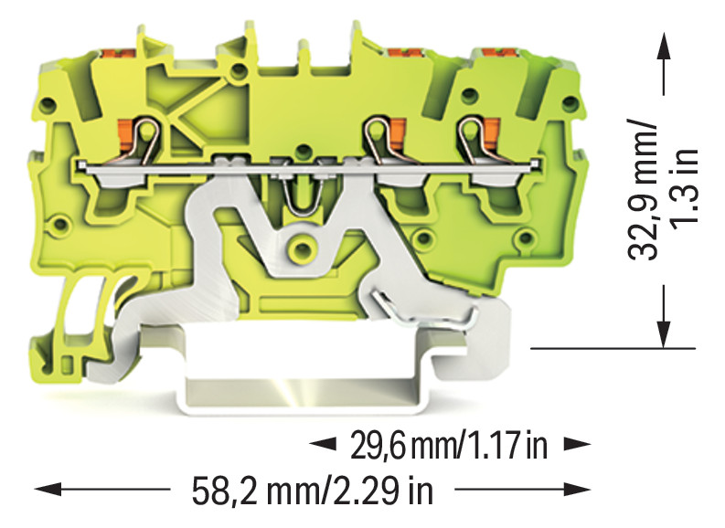 Schutzleiter-Reihenklemme 0,14-1,5qmm gn/ge 1Etage Hutschiene TH35