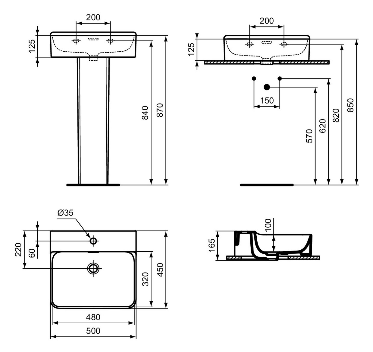Ideal-Standard Waschtisch-Bundle Conca 07 mit WT-Unterschrank Eiche hell, Spiegel, Armatur