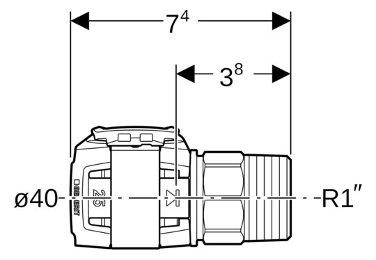 Geberit Übergang FlowFit Ø 40 mm, R 1, mit Außengewinde