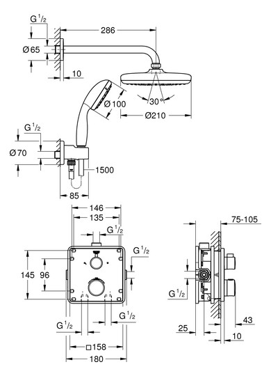 GROHE UP-Duschsystem Grohtherm mit UP-Thermostat, chrom