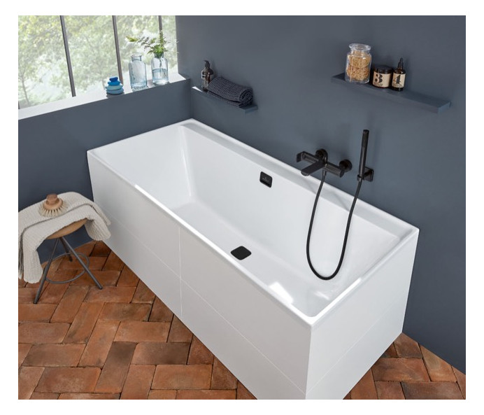 V&B Rechteck-Badewanne Collaro Duo 190x90cm, Acryl, Einbauausführung Black Matt, weiß