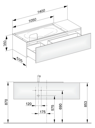 KEUCO Waschtischunterschrank Edition 11 140x35x53,5cm, 1 Frontauszug, links, Furnier Eiche Tabak