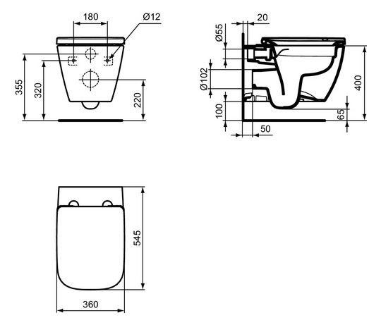 Ideal-Standard Wand-Tiefspül-WC-Paket i.life B spülrandlos, weiß