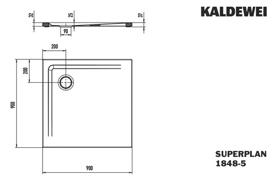 Kaldewei Duschwanne SUPERPLAN 1848-5 90x90x2,5cm, Träger flach, Invisible Grip, cool grey70