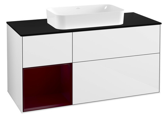 V&B Waschtisch-Unterschrank Finion 120x60,3x50,1cm, Regal links Peony, Glossy white lacquer