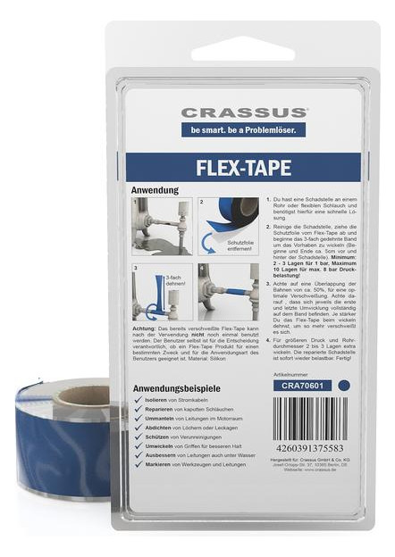 Crassus Flex-Tape 25mmx3,5 mx0,7mm, selbstverschweißend, blau