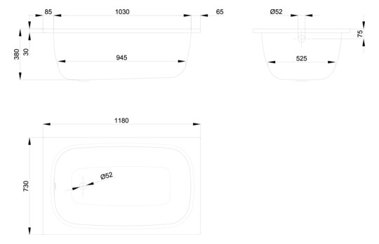 Badewanne LaBette 118x73x38cm, starwhite