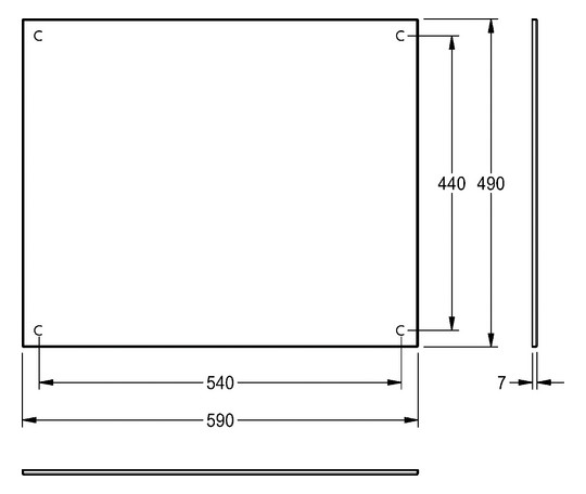 AR Spiegel, HEAVY DUTY, Edelstahl, 590x490x7 mm, verdeckte Befestigung