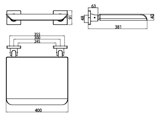 EMCO Wandklappsitz System 2 chrom/schwarz, mit Kunststoffsitzfläche
