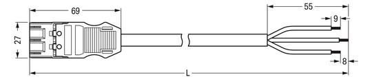 Systemverbindung 3p Serie 771 H05Z1Z1-F 3x2,5qmm L8000mm ws Stecker fr.Ende hfr
