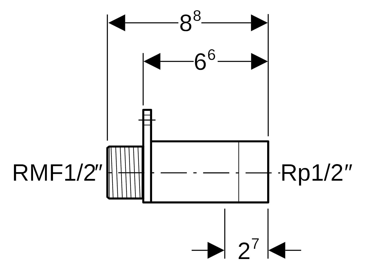 Geberit Anschluss R 1/2 x Rp 1/2, 6,6 cm, mit AG MF 1/2", gerade, Rotguss