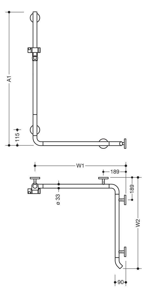 HEWI Duschhandlauf System 800 K Sonderlänge, Brausehalter, Stützen und Rosetten reinweiß, rubinrot