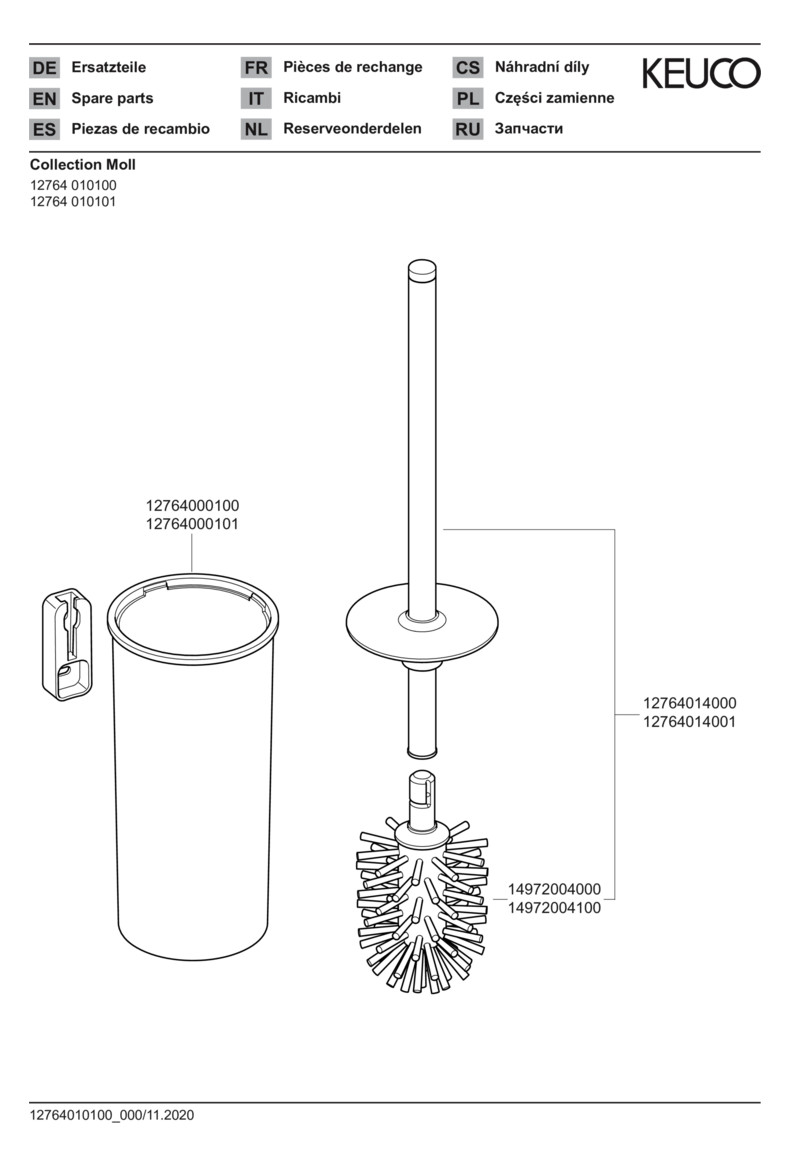 KEUCO Toilettenbürstengarnitur Moll 12764 verchromt/anthrazit, Wandmodell, mit Opak-Kunststoff-Einsatz