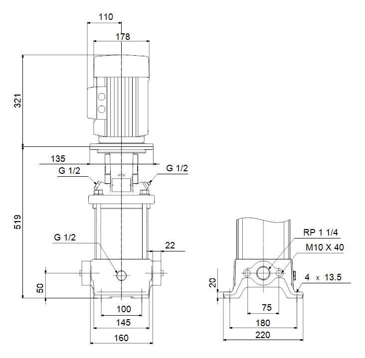 Grundfos Vertikale Kreiselpumpe CR1S-11 A-A-A-V-HQQV 3x230/400 50HZ Grundfos Vertikale Kreiselpumpe CR1S-11 A-A-A-V-HQQV 3x230/400 50HZ