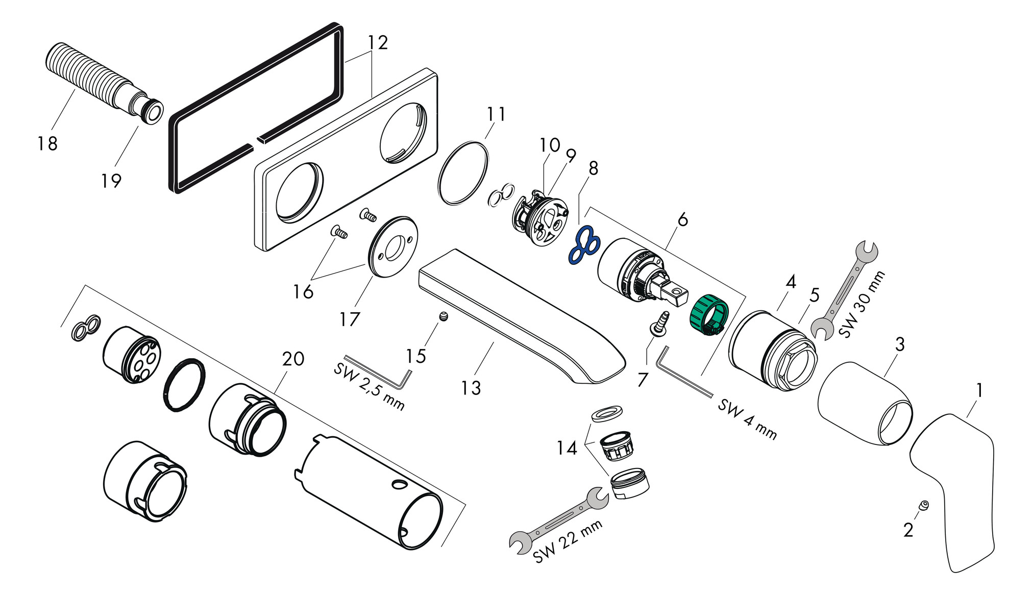 hansgrohe Fertigmontageset Metris Ausladung 225 mm, UP-Waschtisch-Einhebelmischer, chrom