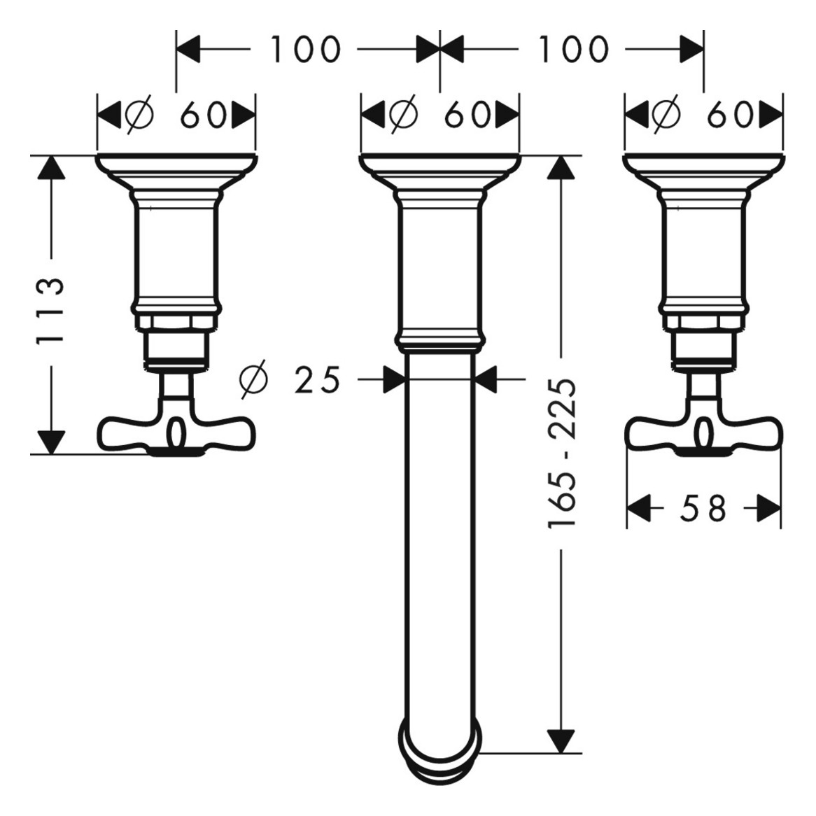 hansgrohe Fertigmontageset Axor Montreux UP-Waschtisch-3-Loch-Armatur, Ausladung 165-225mm, brushed gold optic