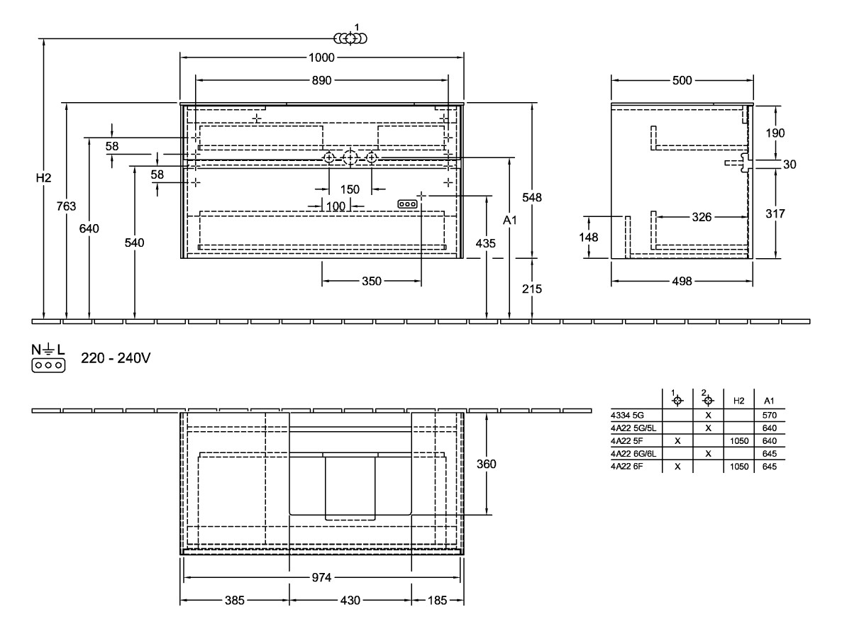 V&B Waschtischunterschrank Collaro 100x54,8x50cm, Waschtisch rechts, LED-Beleuchtung 7,3 W, white wood