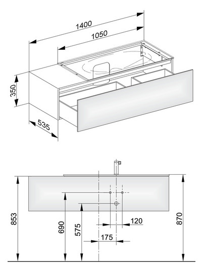 KEUCO Waschtischunterschrank Edition 11 140x35x53,5cm, 1 Frontauszug, rechts, Cashmere, Glas Cashmere