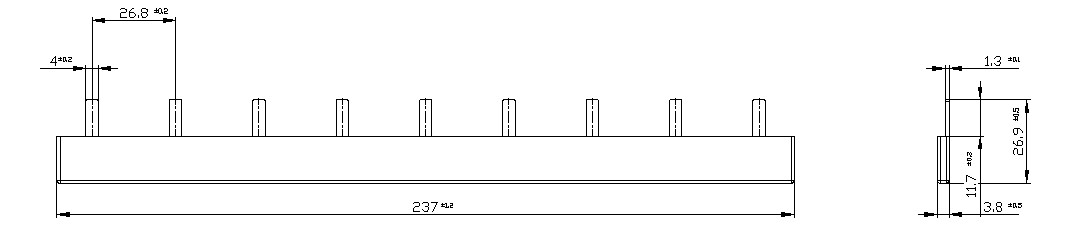 Phasenschiene 1ph 18mm 237mm 16qmm 80A Stift Isoliert