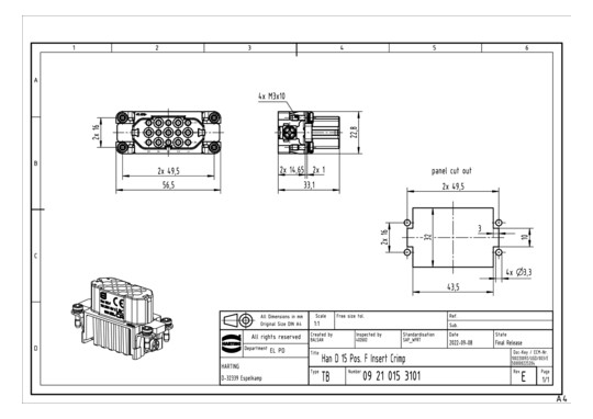 HART Buchseneinsatz 15polig  09210153101 