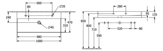 V&B Waschtisch Memento 2.0 100x47cm, 2xHahnloch, mit Überlauf, weiß alpin C-plus