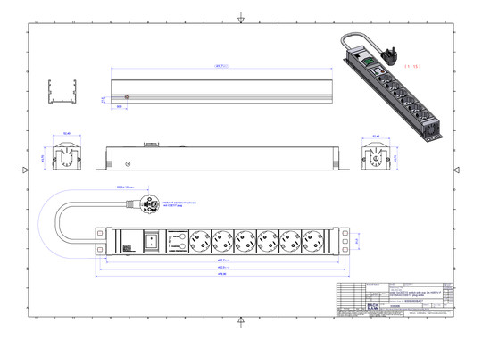 Bachmann 19" 1,5HE 6xSchuko      333.005 
