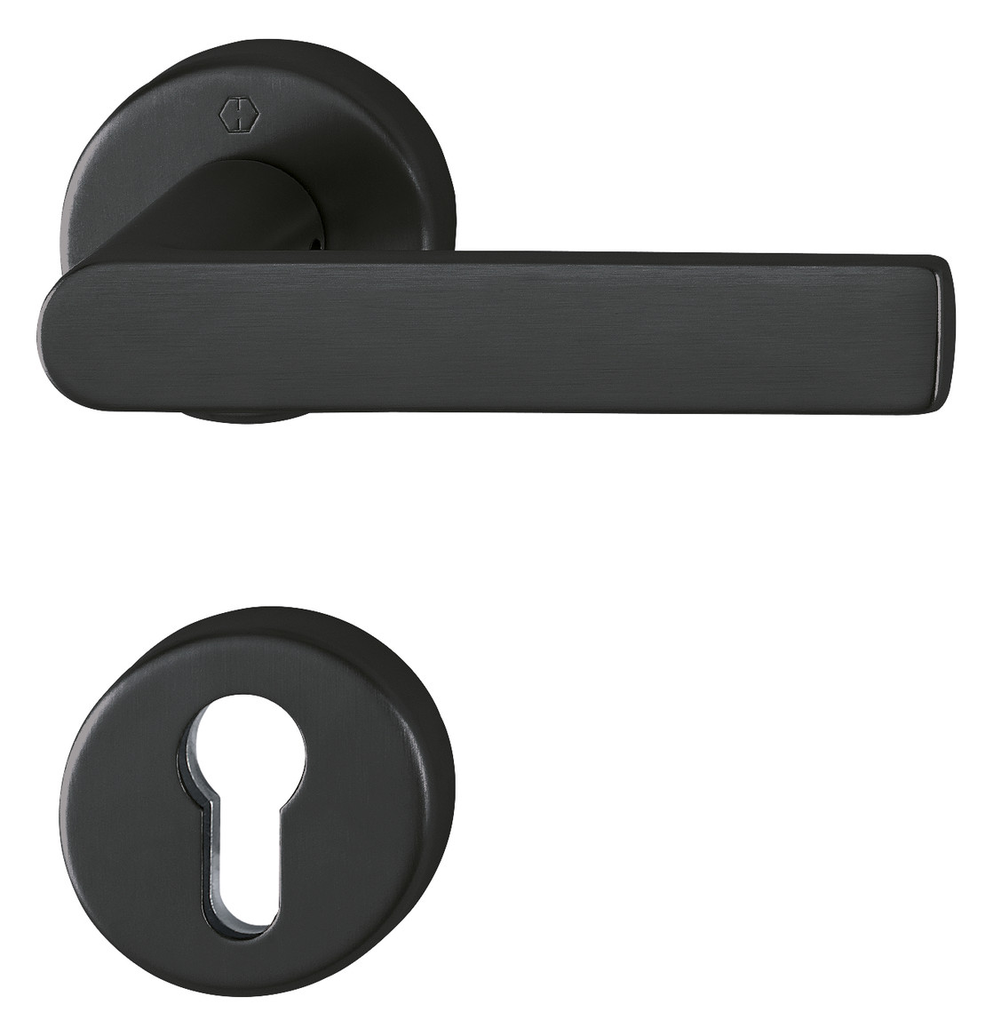 Bild HOPPE Halbgarnitur Los Angeles M1642/42/42S, Rosette, Profilzylinder gelocht, Vierkant 8mm, DIN Links-Rechts, Befestigungstechnik mit Stütznocken, schwarz, schwarz satiniert-Resista®-0