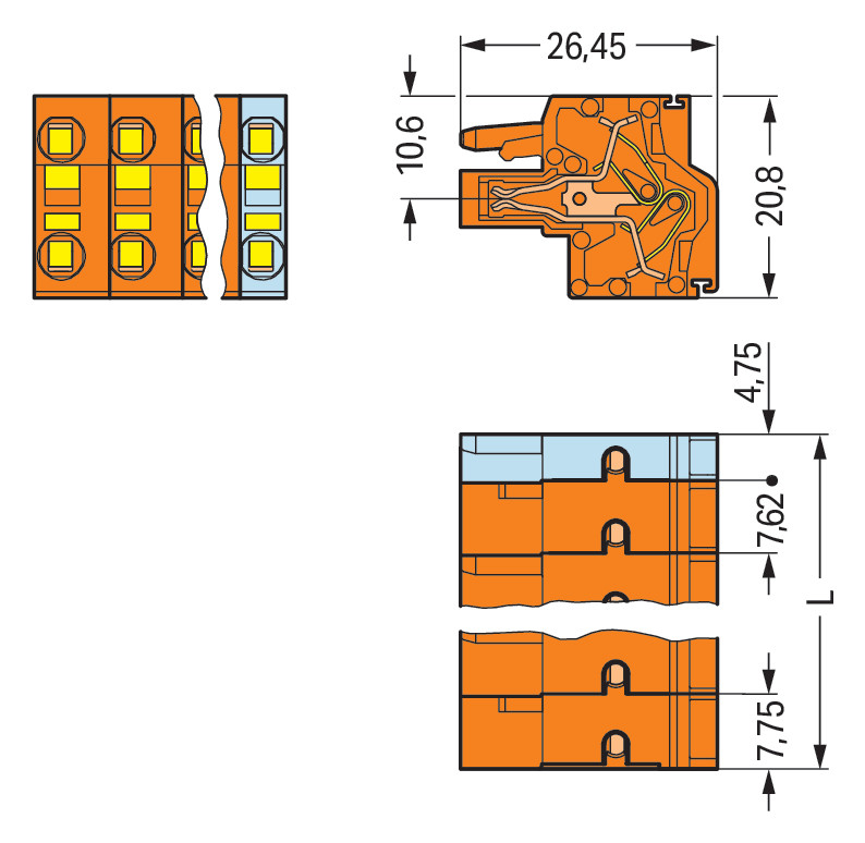 Klemmleiste 12p or Serie 231 16A 7,62mm 0,2-2,5qmm Thermopl Federzugans