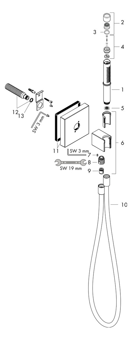 hansgrohe Portereinheit Axor Starck Organic mit Stabhandbrause 2jet, Brauseschlauch, 120x120mm, chrom