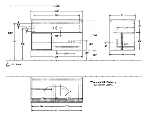 V&B Waschtisch-Unterschrank Finion 100x60,3x50,1cm, Regal links Black matt lacquer, Anthracite matt
