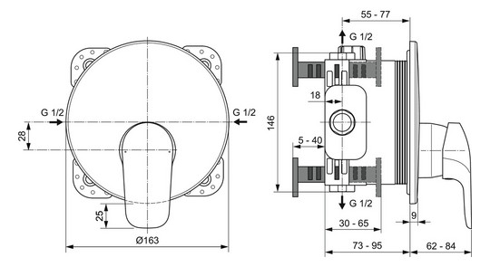 Ideal-Standard Fertigmontageset CeraFlex für UP-Brause-Einhebelmischer, chrom