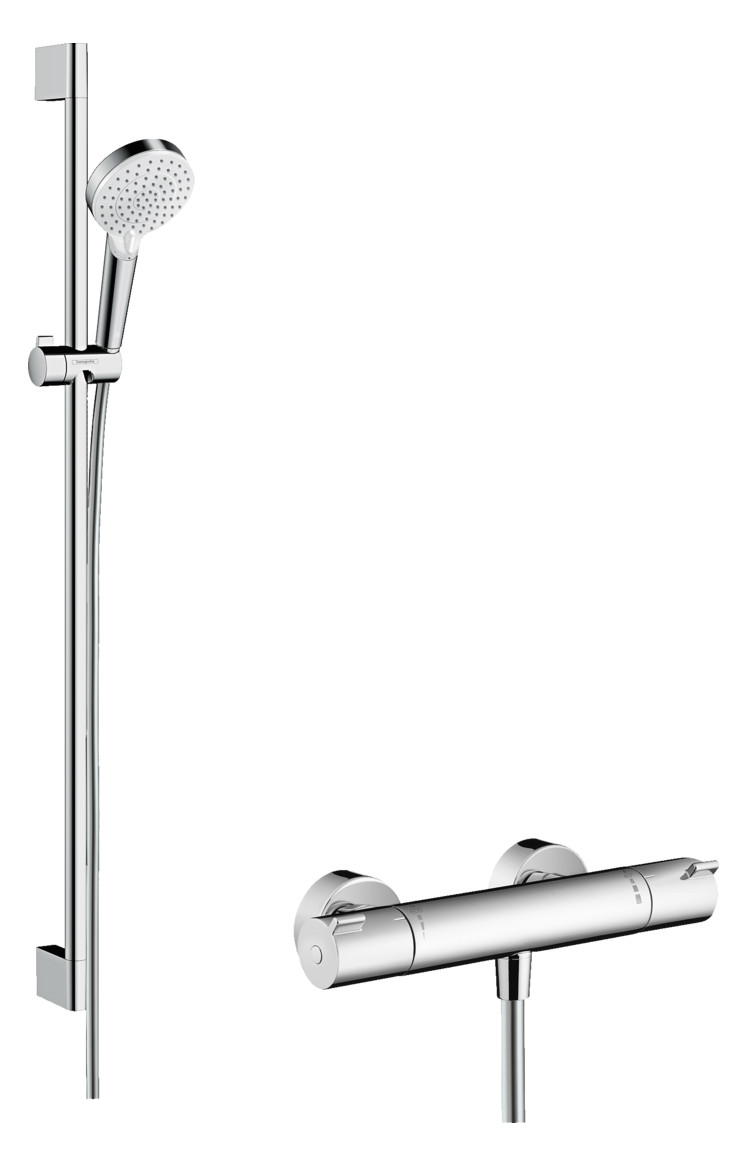 hansgrohe Brausesystem Crometta 959 mm Brausestange, weiß/chrom, Vario, mit Thermostat, 13,8 l/min