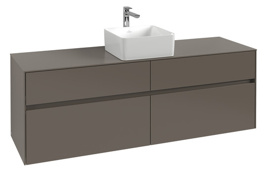 V&B Waschtischunterschrank Collaro 160x54,8x50cm, Waschtisch mittig, LED-Beleuchtung 12W, glossy white