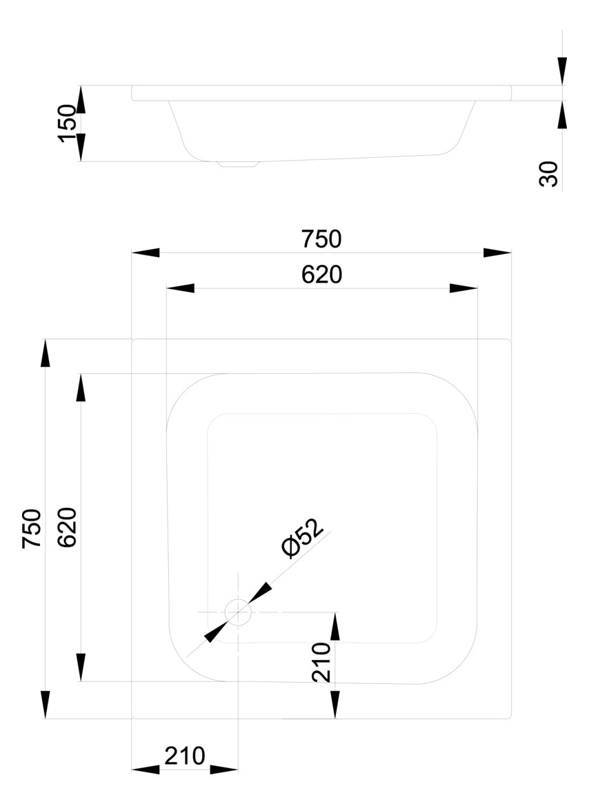 Duschwanne BetteQuinta 75x75x15cm, calypso