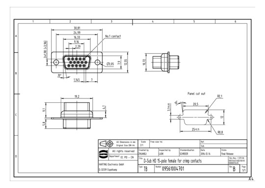 HART D SUB HD FE CRIMP SHELL 09561004701 