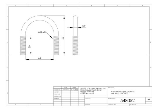 ASW Rundbügel M 8 x 52 mm, Stahl verzinkt