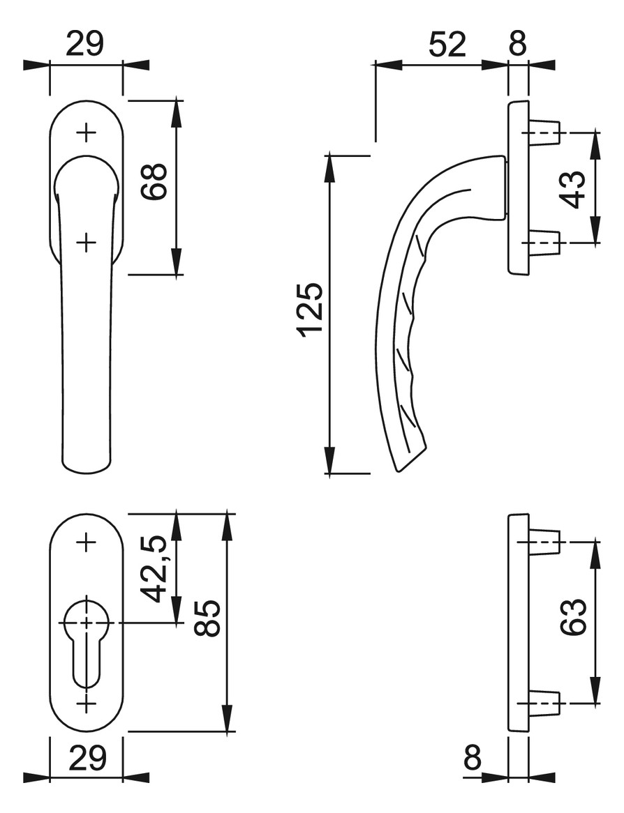 Bild Fenstertür- Halbgarnitur, Profilzylinder gelocht, Tôkyô 0710RH/66N/66NS, Nockendurchmesser 10, Aluminium verkehrsweiß - HOPPE-1