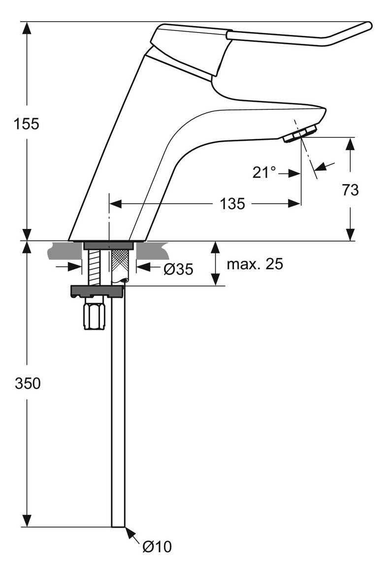Ideal-Standard Waschtisch-Einhebelmischer CeraMix Blue Bügelhebel, Cu-Rohr, ohne Ablaufgarnitur, chrom
